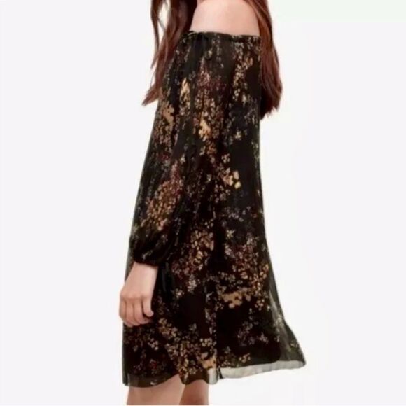 Aritzia Wilfred Raison Chiffon Pleated Floral Off Shoulder Dress Black Size M - Picture 1 of 16